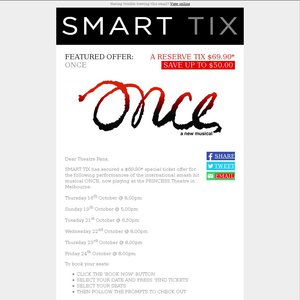 50%OFF ONCE The Musical Tickets Deals and Coupons