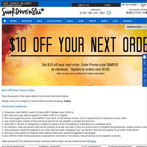 10%OFF Surf Dive 'n' Ski Deals and Coupons