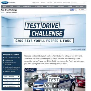 50%OFF Ford $200 Test Drive Challenge Deals and Coupons