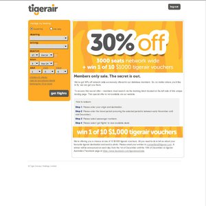 30%OFF TigerAir Flights on Nov. 6-Dec. 17 Deals and Coupons