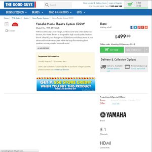 50%OFF Yamaha Home Theatre System Model No. YHT-3910AUB Deals and Coupons