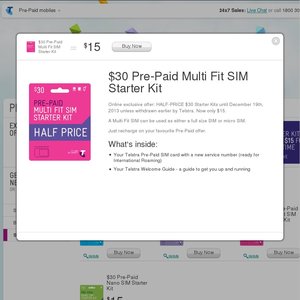 50%OFF Telstra $30 Pre-paid Starter Kit Deals and Coupons