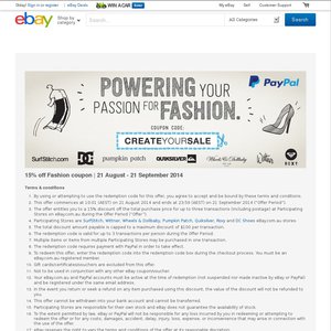 15%OFF Anything from Wittner, Pumpkin Patch, Quiksilver, Roxy, DC Shoes Deals and Coupons