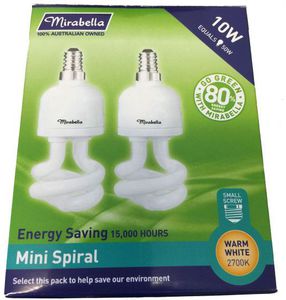 80%OFF Mirabella Mini Spiral 10W Small Edison Compact Fluro Globes Deals and Coupons