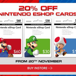 20%OFF Nintendo eShop cards Deals and Coupons
