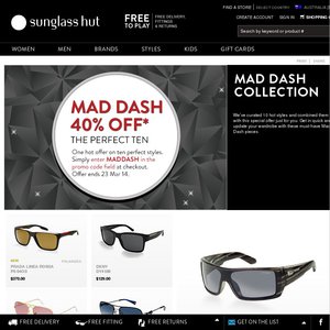 40%OFF Selected Sunglasses in Mad Dash Collection Deals and Coupons