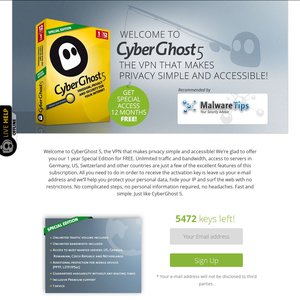 FREE CyberGhost 5 VPN Special Edition 12 Months Deals and Coupons