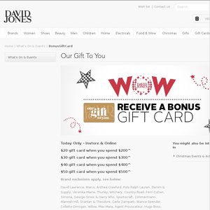 10%OFF David Jones Bonus Gift card Deals and Coupons