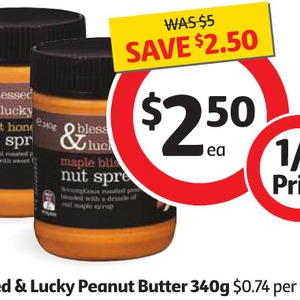 50%OFF Blessed & Lucky Gourmet Peanut Butter Nut Spreads 340g Deals and Coupons