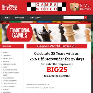 25%OFF Purchases at Games World Deals and Coupons
