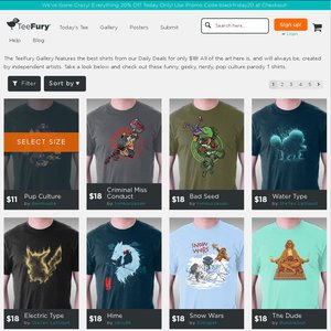 20%OFF T-Shirts, TV, Gaming from Teefury Deals and Coupons