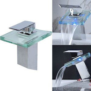 21%OFF LED 3 Colors Waterfall Chrome Bathroom Faucet Deals and Coupons