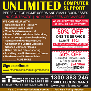 50%OFF Onsite Computer Support and Remote Computer Support at eTECHNICIANS Deals and Coupons