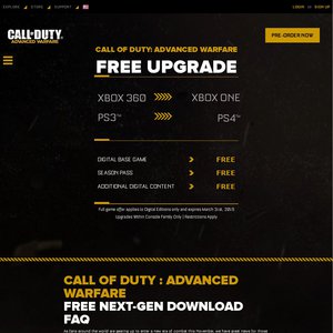 50%OFF PS4 / Xbox One Upgrade for Call of Duty: Advanced Warfare for PS3 / 360 Deals and Coupons