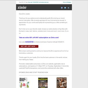 40%OFF Subscriptions with Zinio Deals and Coupons