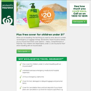 50%OFF Woolworths Travel Insurance Deals and Coupons