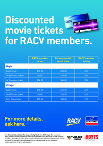 49%OFF RACV members movie tickets Deals and Coupons