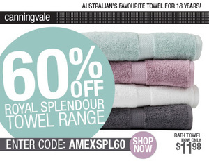 60%OFF Canningvale's Royal Splendour range of bath towel Deals and Coupons