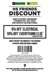 10%OFF All items at Harris Scarfe in store and Electrical products Deals and Coupons