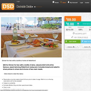 50%OFF  Dinner for Two Waterfront Restaurant Deals and Coupons