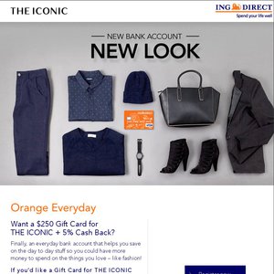 5%OFF Gift Card, Cash Back for 20,000 New ING Direct Orange Everyday Customers Deals and Coupons