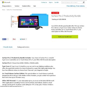 50%OFF Microsoft Surface Pro 2 Bundle (64GB, Type Cover 2, ArcTouch or Office 365) Deals and Coupons
