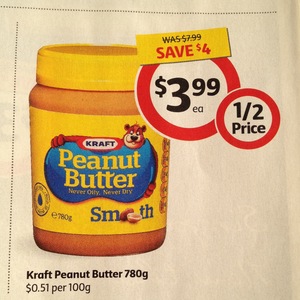 50%OFF Kraft Peanut Butter 780g Deals and Coupons