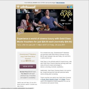 50%OFF Gold Class Cinema Tickets Deals and Coupons