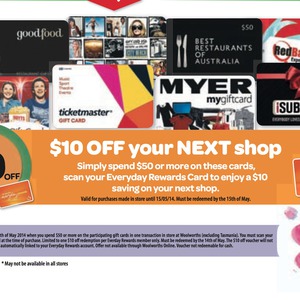 50%OFF $50 Woolworths Gift Card Deals and Coupons