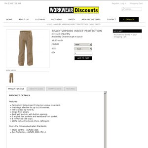 85%OFF Bisley 100% Cotton (250GSM) Insect Protectant Taupe Chinos Deals and Coupons