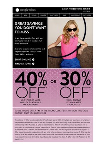 40%OFF Sunglass Hut Deals and Coupons