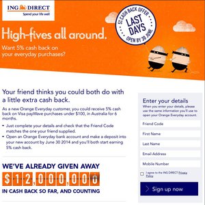 5%OFF ING Direct PayWave Deals and Coupons