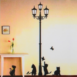 50%OFF  Playing Cats and Birds under Street Lamp Removable Wall Sticker Deals and Coupons