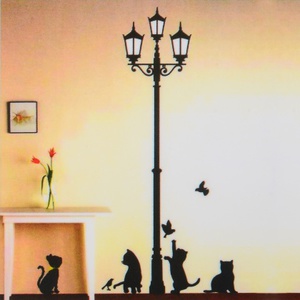 50%OFF Playing Cats and Birds under Street Lamp Removable Wall Sticker Deals and Coupons