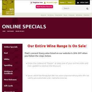 20%OFF WA Cleanskin Cellars Entire Range Online Deals and Coupons