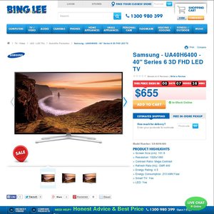 50%OFF Samsung UA40H6400 Smart LED 40